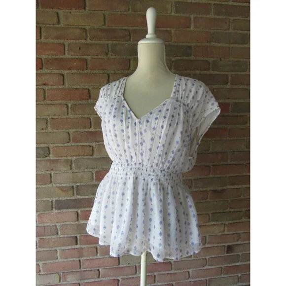 Old Navy Waist-Defined Printed Dolman-Sleeve Top White Geo Women's S - Picture 8 of 16